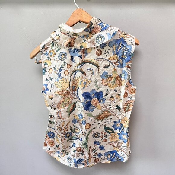Talbots Fall‎ Floral Ruffle Detail Sleeveless Silk Blouse- Size 2P - Picture 5 of 5